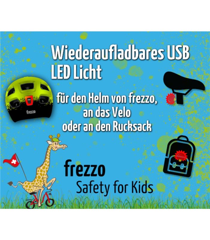 Helm Licht frezzo mit USB - Akku für Rowdy Helm, Rucksack, Velo u.v.m.