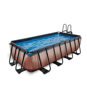 Piscina rettangolare EXIT Wood Pool 400x200x100cm con pompa filtro a sabbia - marrone