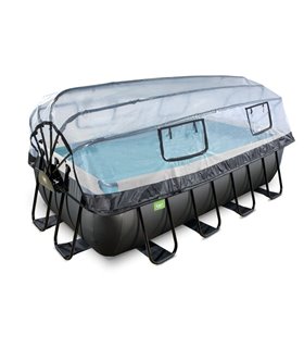 Piscina rettangolare EXIT Black Leather Pool 400x200x100cm con pompa filtro a sabbia e copertura - nera