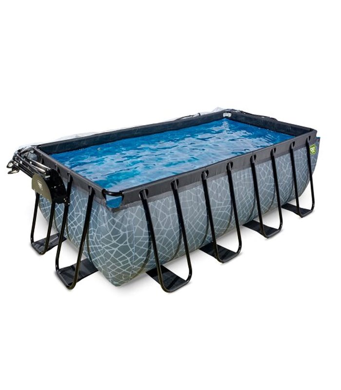 Pool Exit 400x200x122cm mit Sandfilterpumpe und Abdeckung - grau