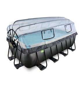 Piscina rettangolare EXIT Piscina in pelle nera 400x200x122 cm con pompa filtro a sabbia e copertura - nera