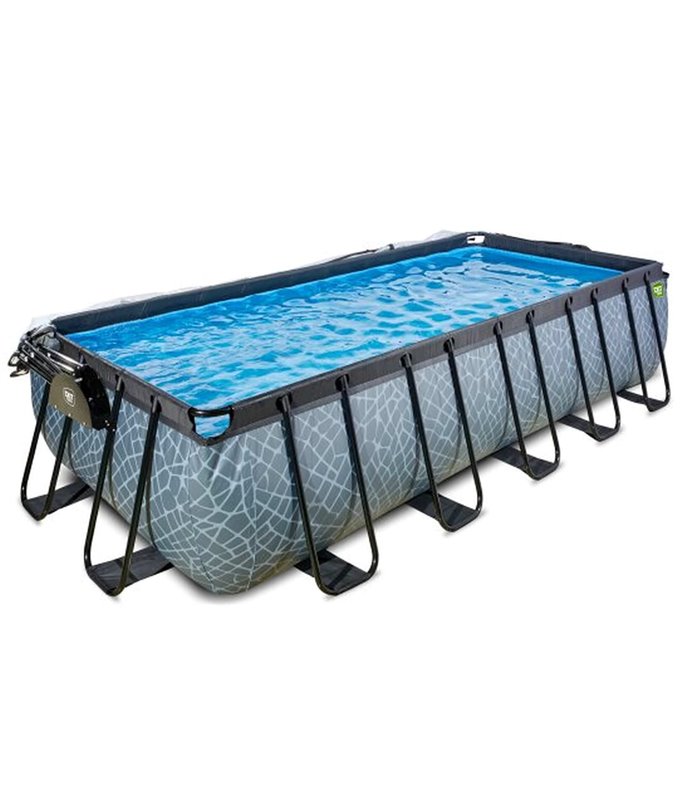 Piscine rectangulaire EXIT Stone Pool 540x250x122cm avec pompe filtre à sable et couverture - grise