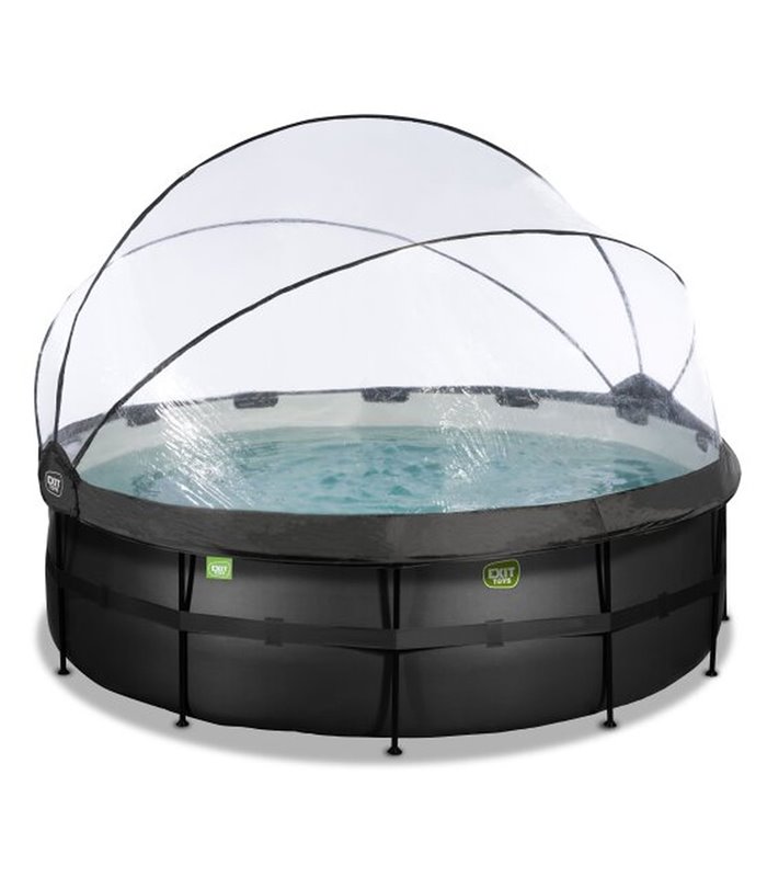 Piscina rotonda EXIT Piscina in pelle nera ø427x122cm con pompa filtro a sabbia e copertura - nera
