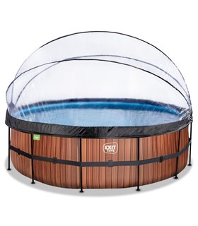 Pool round EXIT Wood Pool ø450x122cm with sand filter pump and cover - brown