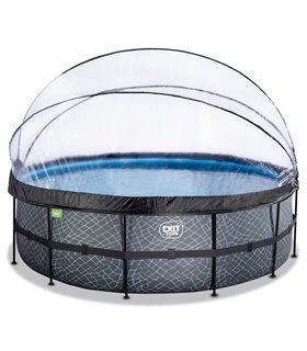 Pool round EXIT Stone Pool ø450x122cm with sand filter pump and cover - gray
