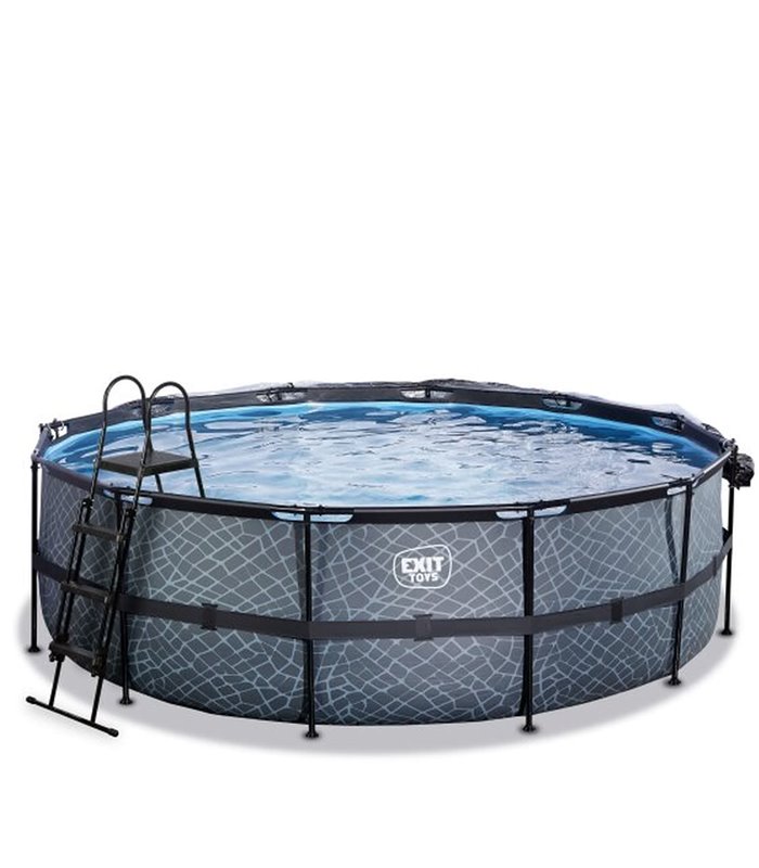 Pool round EXIT Stone Pool ø450x122cm with sand filter pump and cover - gray