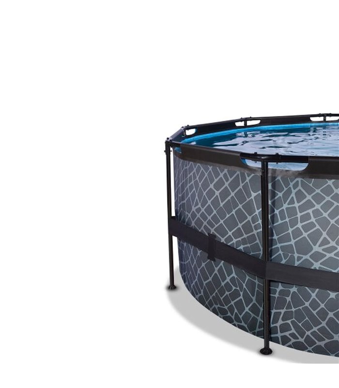 Pool round EXIT Stone Pool ø450x122cm with sand filter pump and cover - gray
