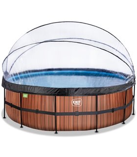 Pool round EXIT Wood Pool ø488x122cm with sand filter pump and cover - brown