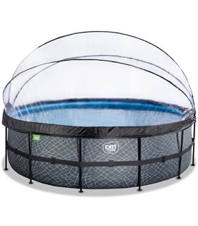 Pool round EXIT Stone Pool ø488x122cm with sand filter pump and cover - gray
