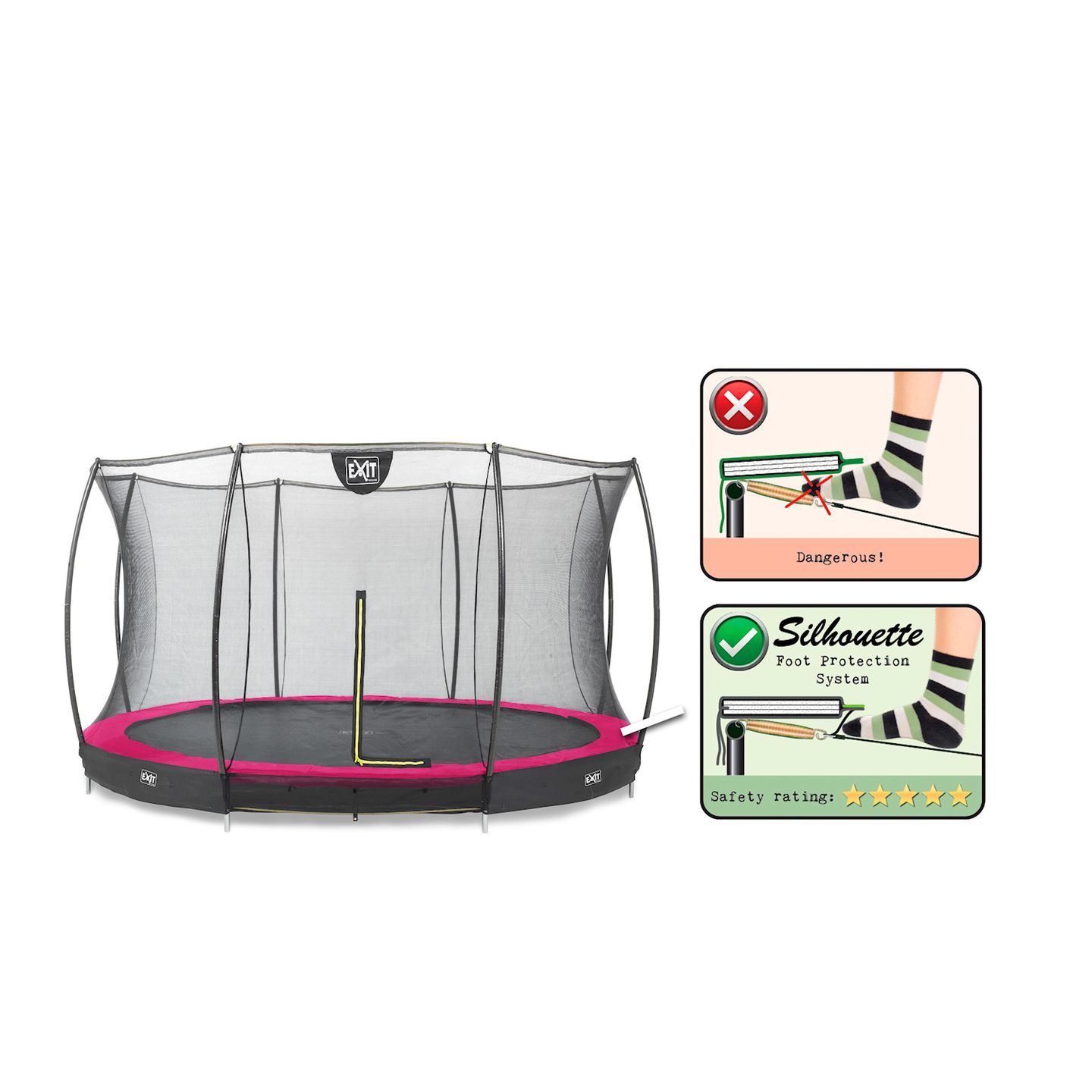 Silhouette Bodentrampolin ø427cm mit Sicherheitsnetz - rosa