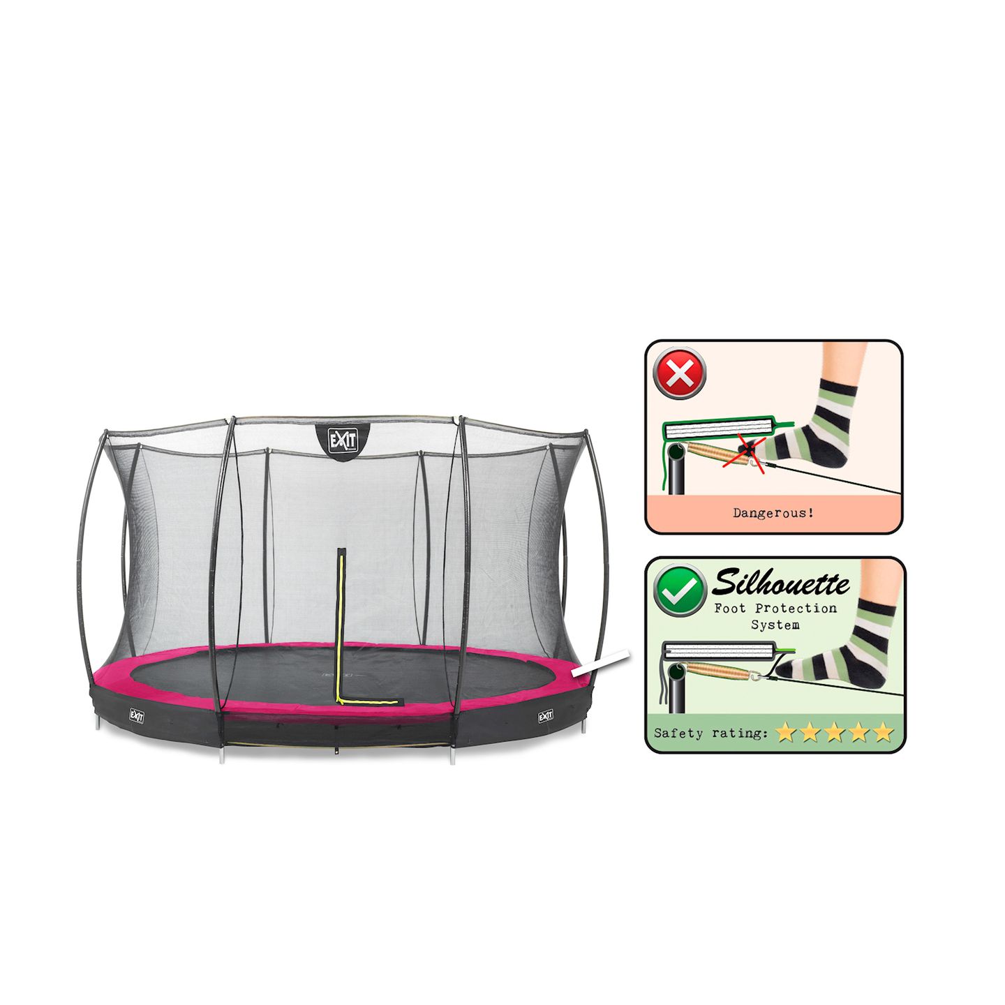 Silhouette Bodentrampolin ø366cm mit Sicherheitsnetz - rosa