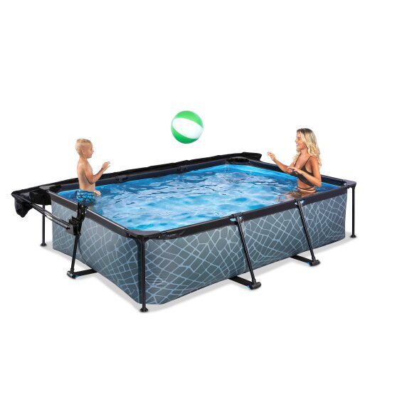 Stone Pool 300x200x65cm mit Filterpumpe und Sonnensegel - grau