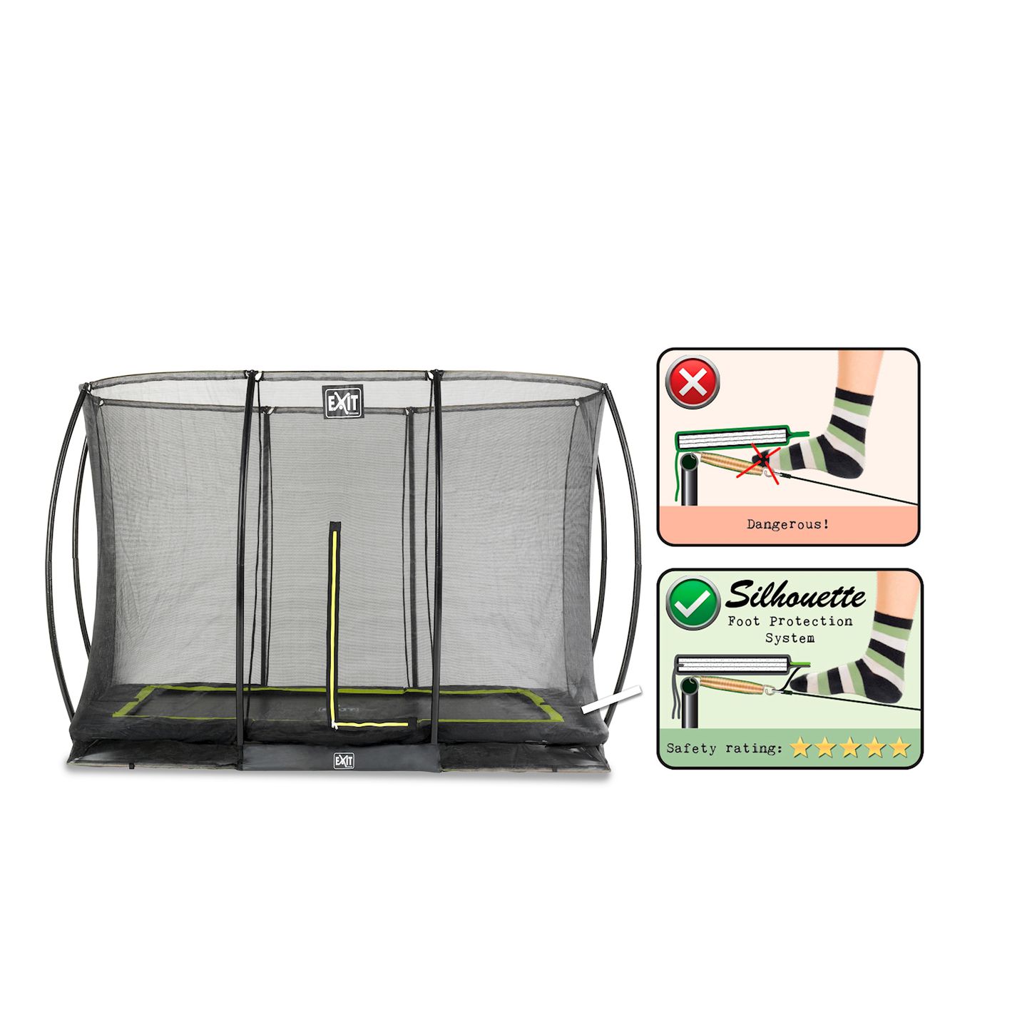 Silhouette Bodentrampolin 244x366cm mit Sicherheitsnetz - schwarz