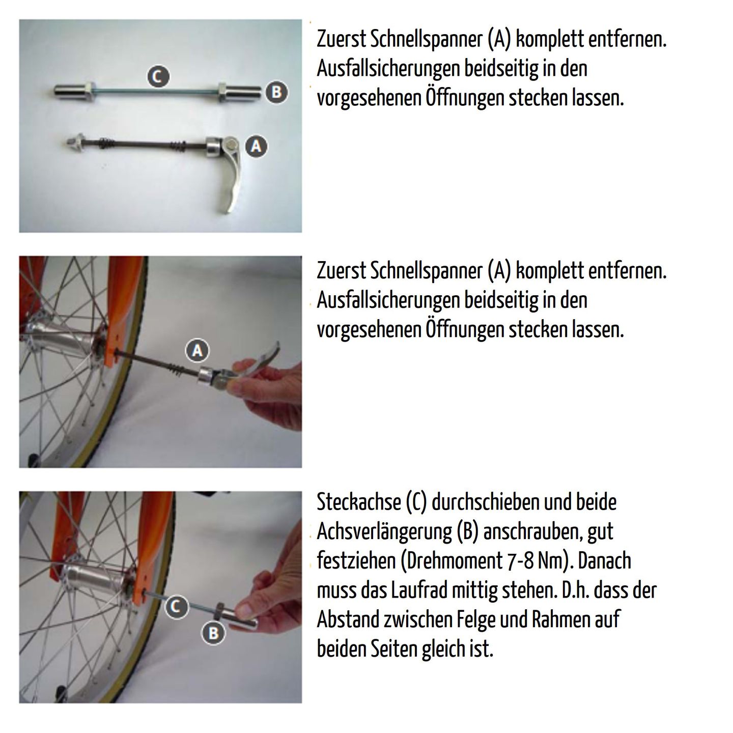 Achsverlängerung für Schnellspanner und Kindervelo
