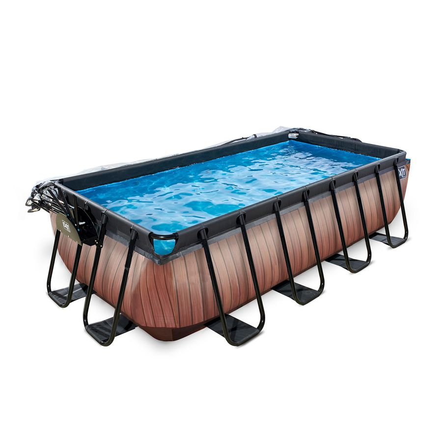 Wood Pool 400x200x100cm mit Sandfilterpumpe und Abdeckung - braun