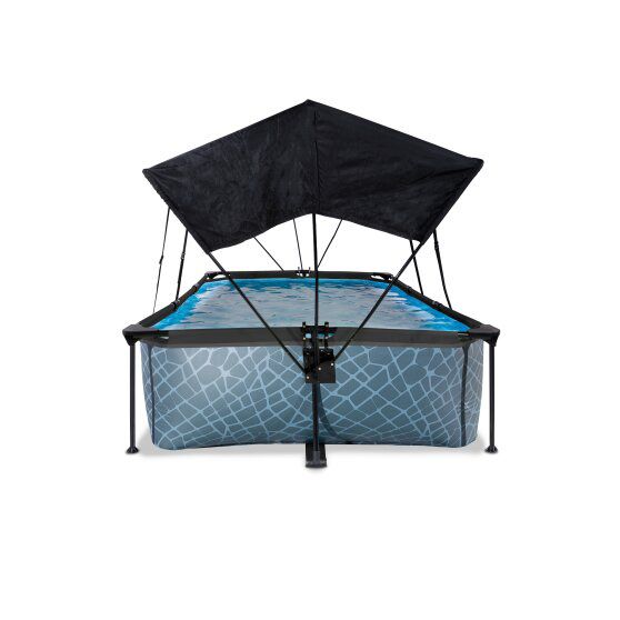 Stone Pool 220x150x65cm mit Filterpumpe und Sonnensegel - grau