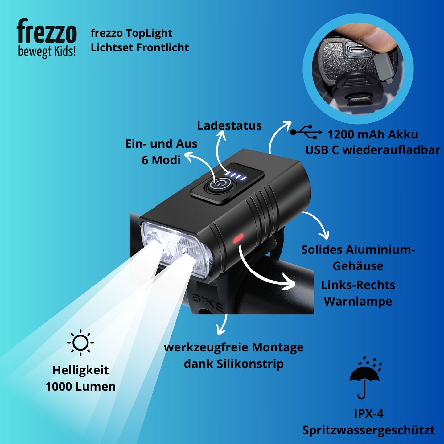 Velolicht Set TopLight Front- und Rückscheinwerfer mit USB-C Akku