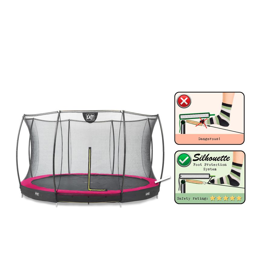 Silhouette Bodentrampolin ø427cm mit Sicherheitsnetz - rosa