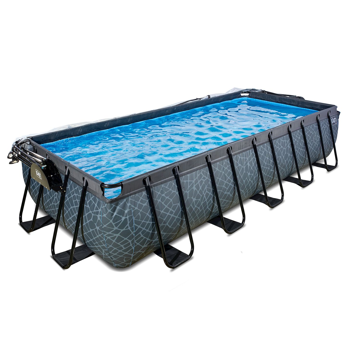 Stone Pool 540x250x100cm mit Sandfilterpumpe und Abdeckung - grau