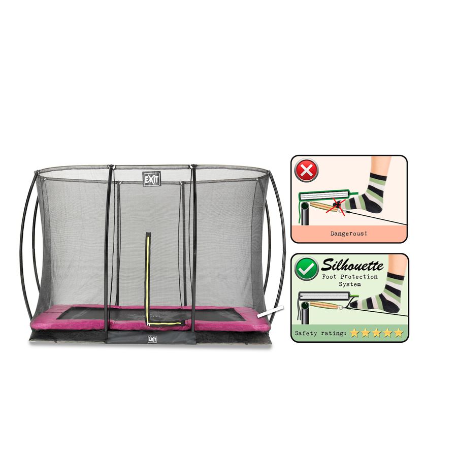 Silhouette Bodentrampolin 244x366cm mit Sicherheitsnetz - rosa