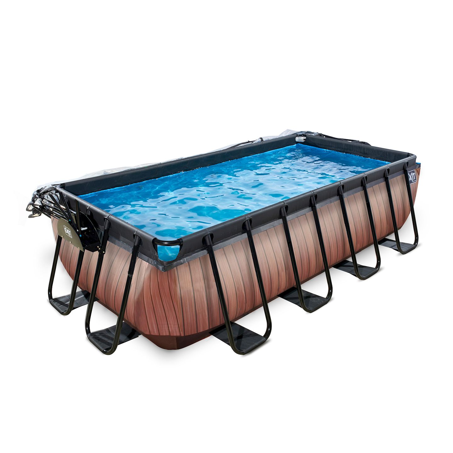 Wood Pool 400x200x100cm mit Sandfilterpumpe und Abdeckung - braun