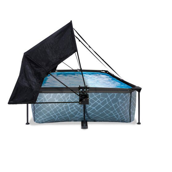 Stone Pool 300x200x65cm mit Filterpumpe und Sonnensegel - grau