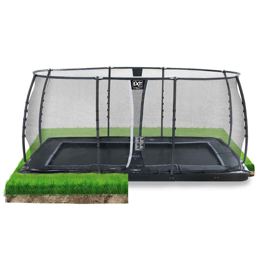 Dynamic ebenerdiges Trampolin 305x519cm mit Sicherheitsnetz - schwarz