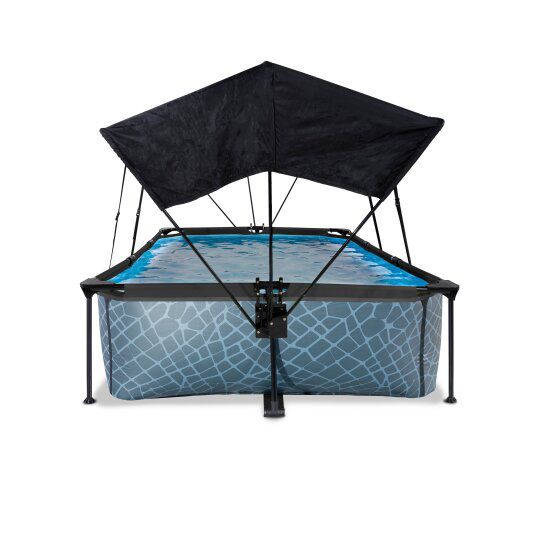 Stone Pool 300x200x65cm mit Filterpumpe und Sonnensegel - grau