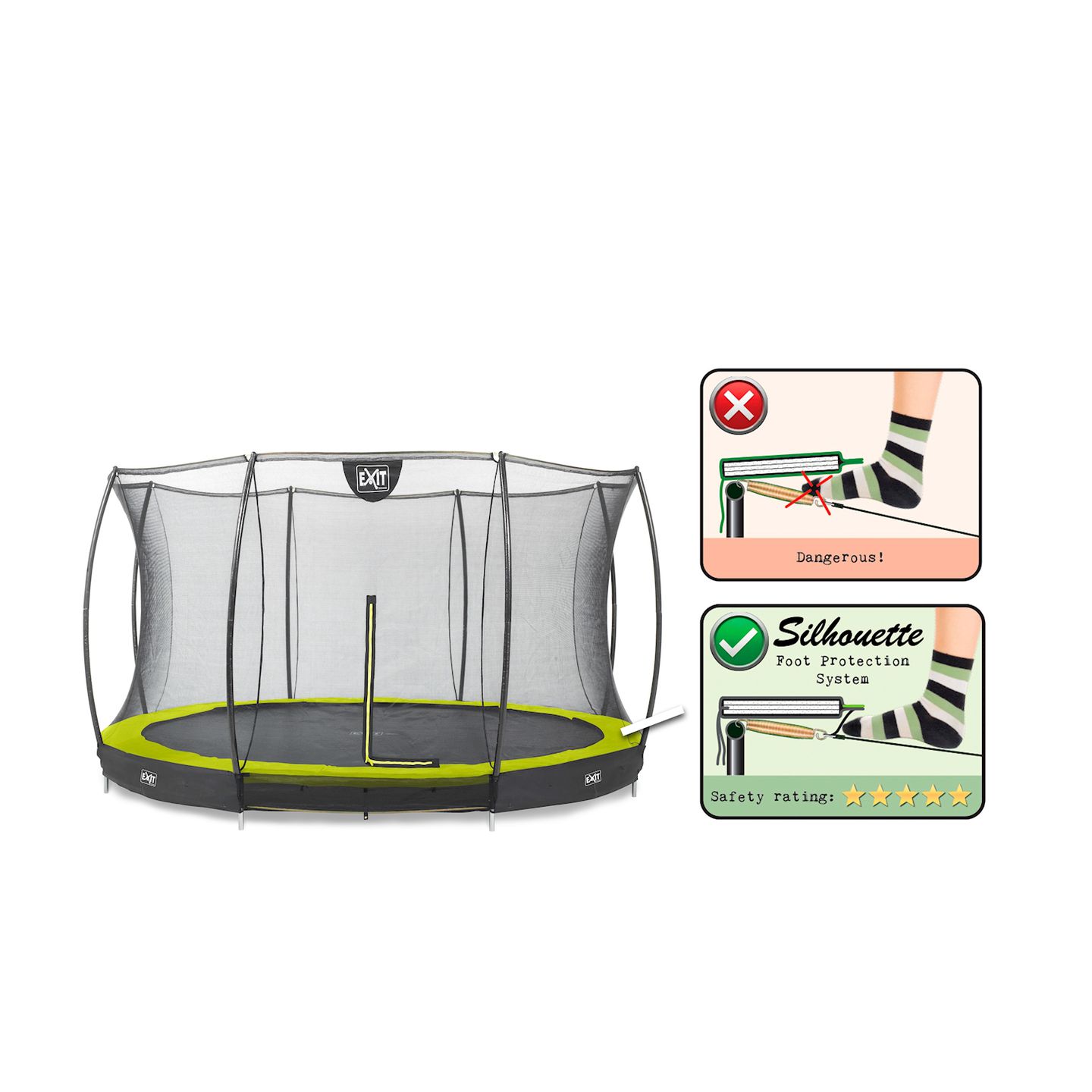 Silhouette Bodentrampolin ø366cm mit Sicherheitsnetz - grün
