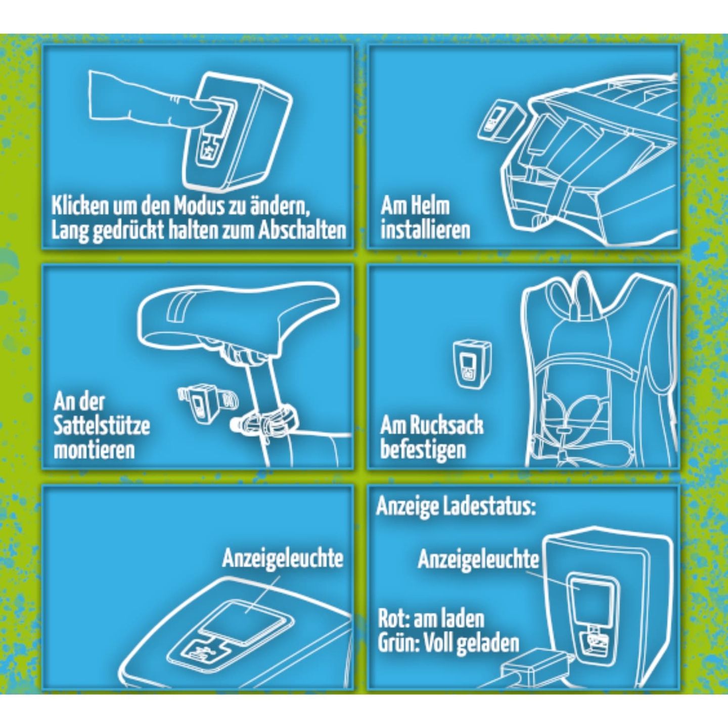 Helm Licht mit USB - Akku