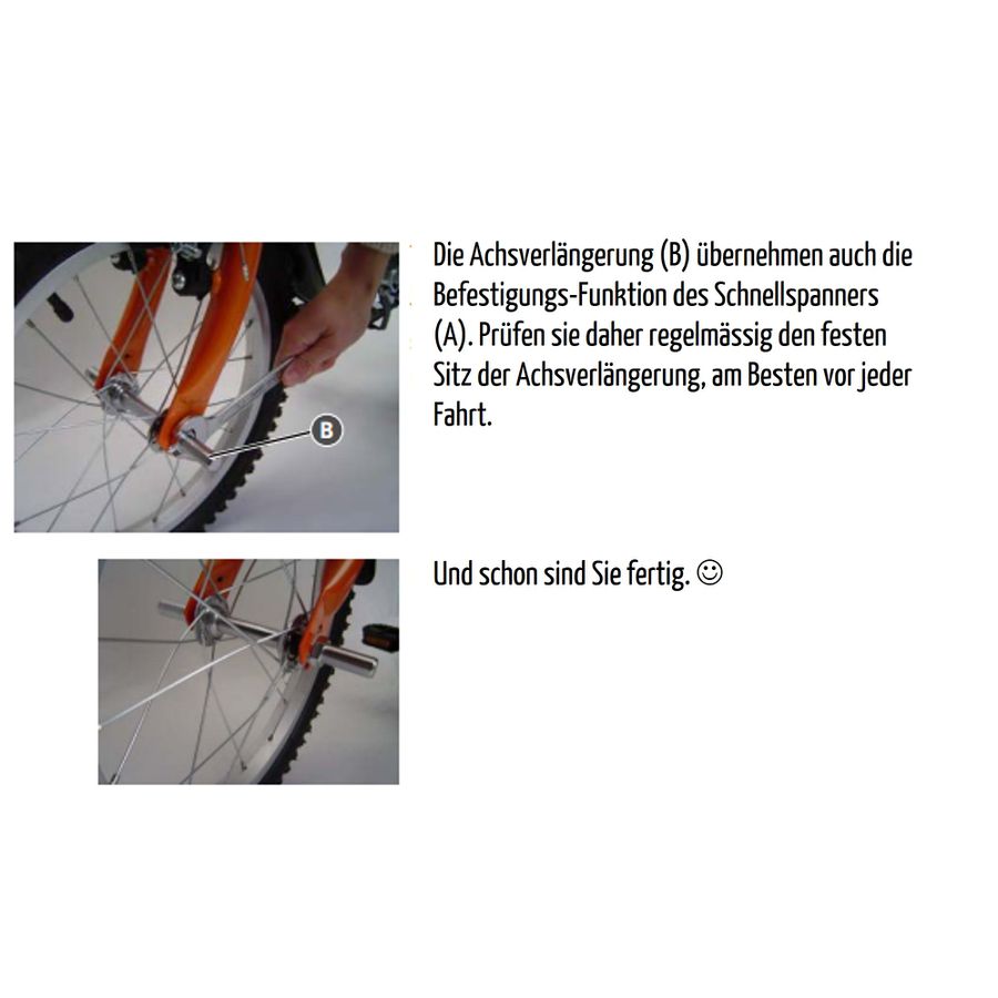 Achsverlängerung für Schnellspanner und Kindervelo