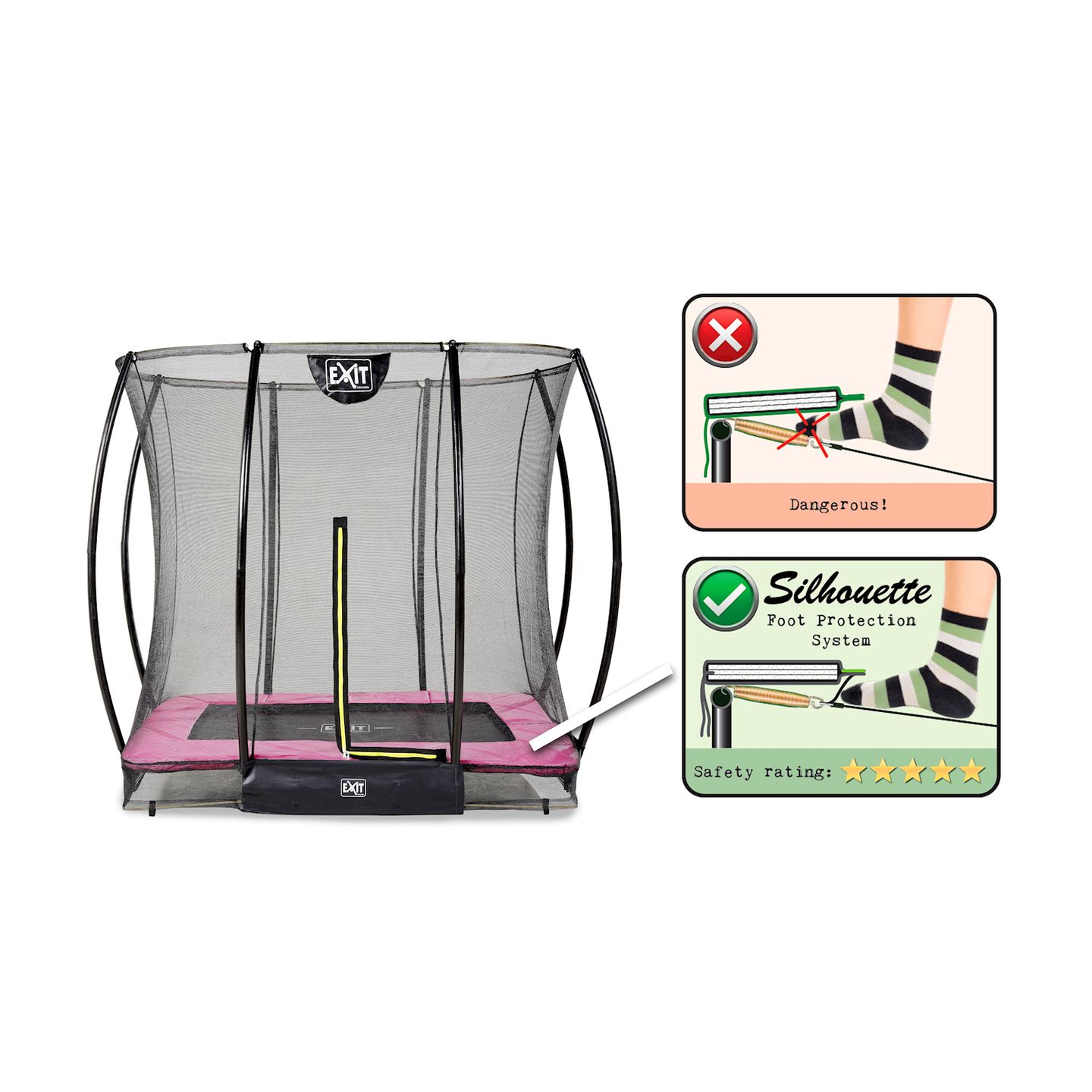 Silhouette Bodentrampolin 153x214cm mit Sicherheitsnetz - rosa